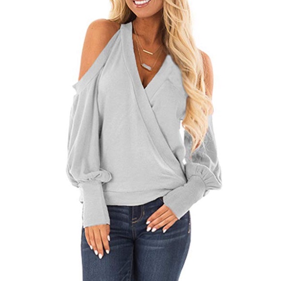 Tops - Beautiful women cold shoulder wrap front blouse